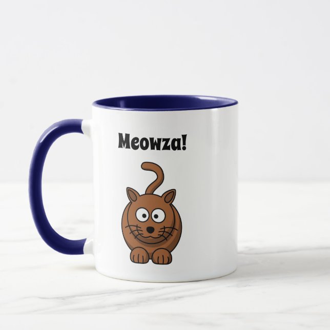 Meowza! Funny Brown Kitty Cat Cartoon Design Mug (Left)