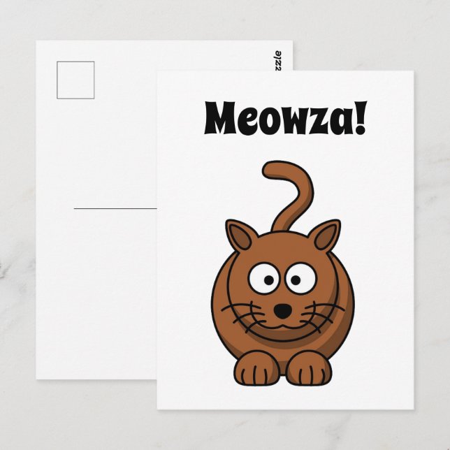 Meowza! Funny Brown Kitty Cat Cartoon Design Postcard (Front/Back)