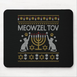 Meowzel Tov Cat Hanukkah 2025 Funny Ugly Christmas Mouse Pad