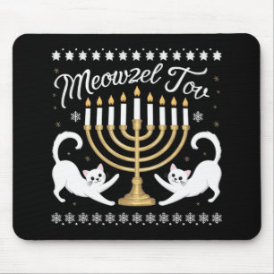 Meowzel Tov Funny Chanukah Hanukkah Ugly Sweater Mouse Pad