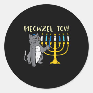 Meowzel Tov Jewish Cat Funny Hanukkah Chanukah Pjs Classic Round Sticker