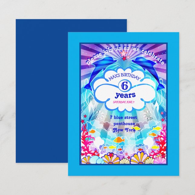 mer bleue ​ ​ monde dauphins carrals Invitation (Devant / Derrière)