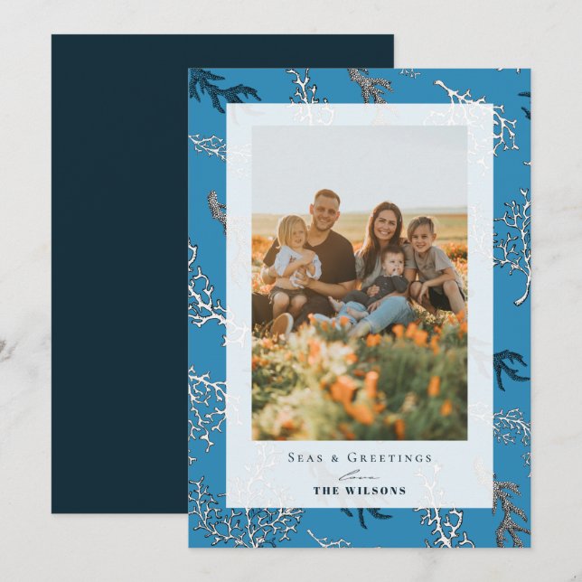 Mer et salutations Coral Blue Holiday Carte photo (Devant / Derrière)