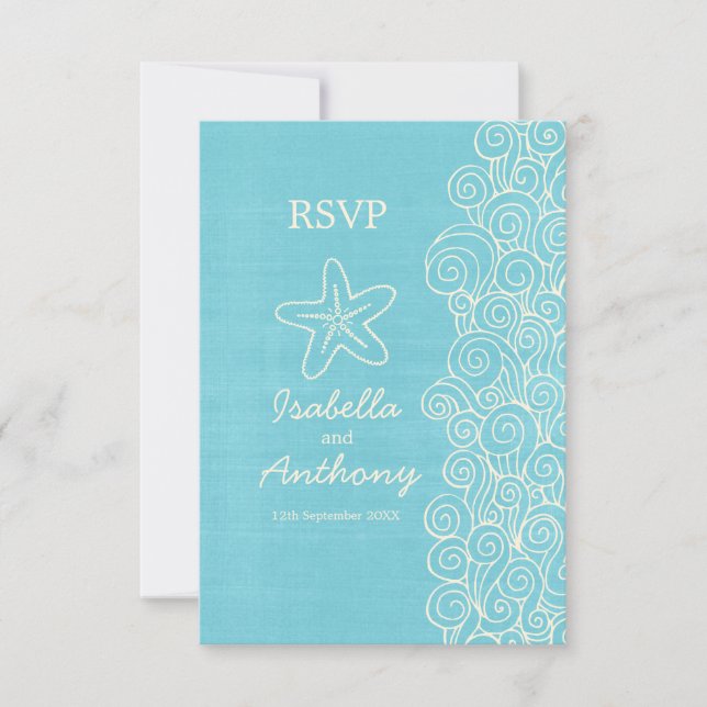 Mer étoile & tourbillons bleu & crème mariage RSVP (Devant)