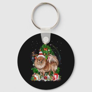 Meranian Christmas Tree Light Pajama Dog Xmas T Sh Keychain