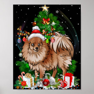 Meranian Christmas Tree Light Pajama Dog Xmas T Sh Poster
