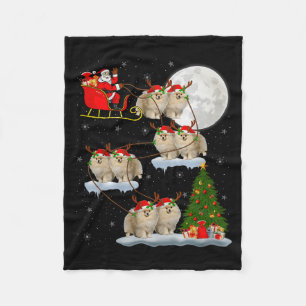 Meranian Dog Santa Sleigh Flying Funny Magical Chr Fleece Blanket
