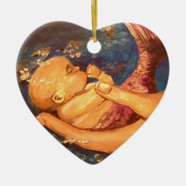 Merbaby at Night Ceramic Ornament (Front)