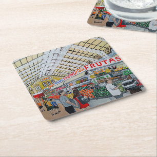 Mercado Central de Valencia Painting by Alfred Fox Square Paper Coaster