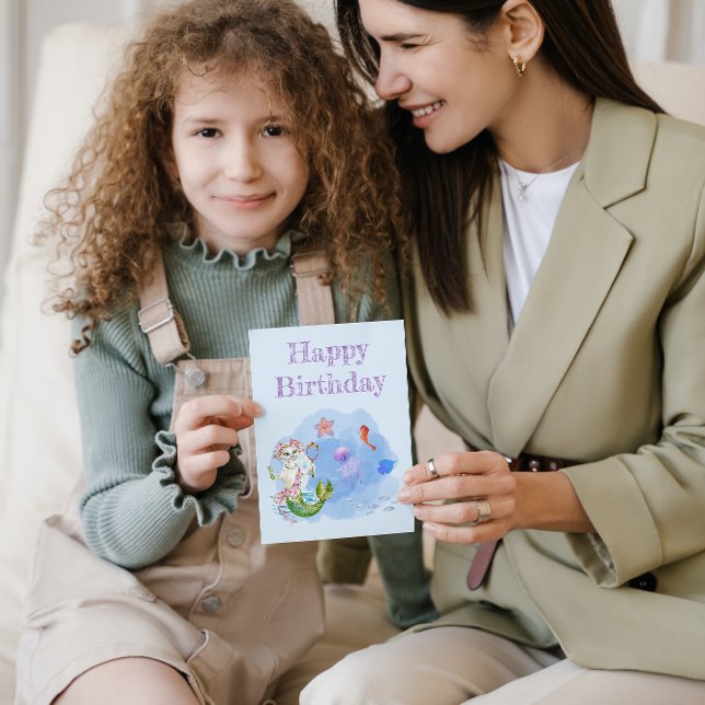 Mercat light Blue cat mermaid Birthday Card (Creator Uploaded)