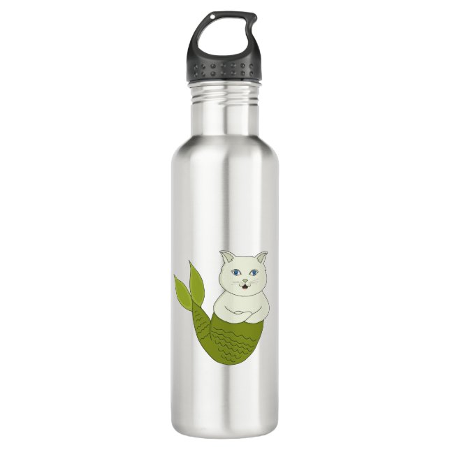 Mercat Purrmaid Merman Fish Cat 710 Ml Water Bottle (Front)