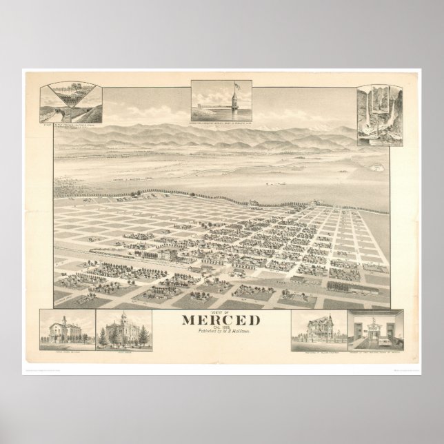 Merced, CA. Panoramic Map 1888 (1062A) Poster (Front)