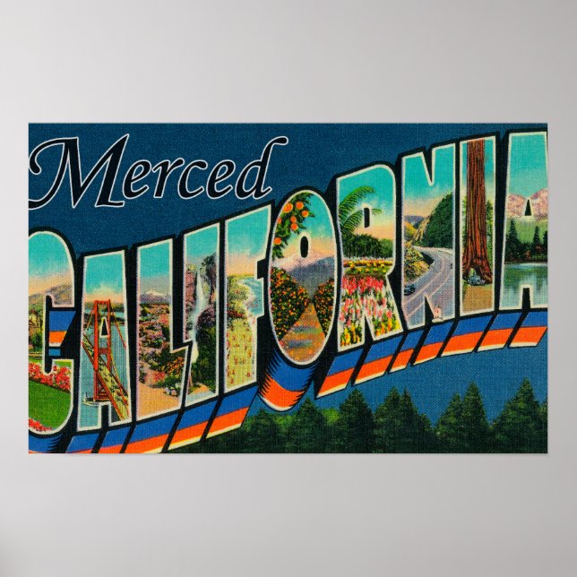 Merced, California - Large Letter Scenes Poster (Front)