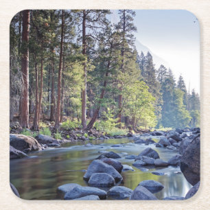 Merced River   Yosemite National Park at Sunrise Square Paper Coaster