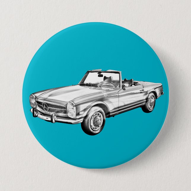 Mercedes Benz 280 SL Convertible Car Illustration 3 Inch Round Button (Front)