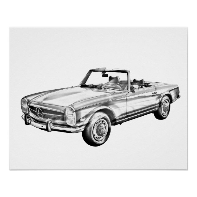 Mercedes Benz 280 SL Convertible Car Illustration Poster (Front)