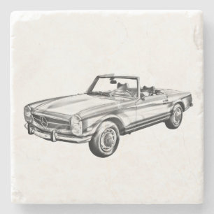 Mercedes Benz 280 SL Convertible Car Illustration Stone Coaster
