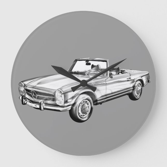 Mercedes Benz 280 SL Convertible Illustration Large Clock (Front)
