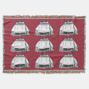 Mercedes Benz 300 SL Convertible Car Illustration Throw Blanket