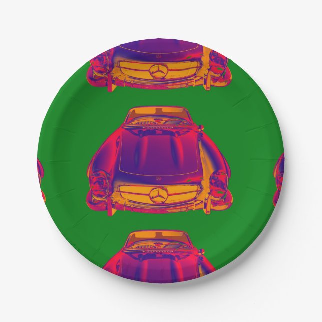 Mercedes Benz 300 SL Convertible Pop Art Paper Plate (Front)