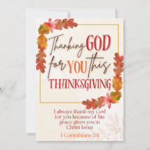 Merci à Dieu pour vous Carte de voeux de Thanksgiv