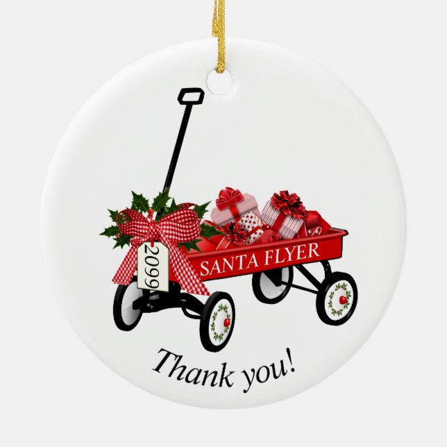 "Merci !" Année Red Wagon Noël Ornement (Dos)