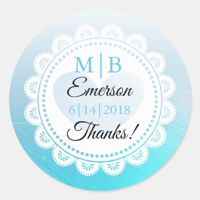 Merci Aqua Blue Stickers de mariage personnalisé (Devant)