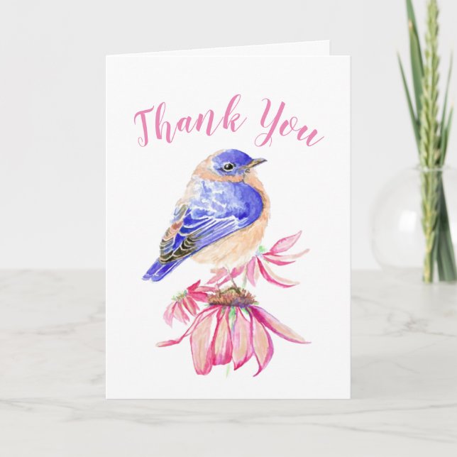 Merci Aquarelle Bleu Écriture Oiseau Art (Devant)