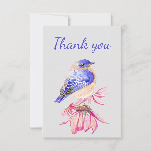 Merci Aquarelle Bleu Jardin Oiseau Nature (Devant)