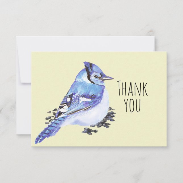 Merci Aquarelle Bleu Jay Oiseau Nature Art (Devant)
