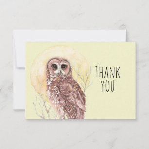Merci Aquarelle Chouette Lune Oiseau Nature Art