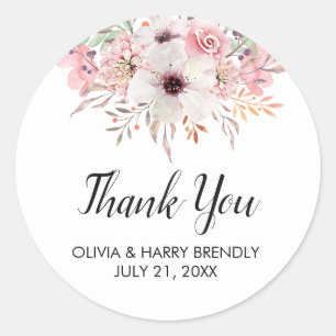 Merci Aquarelle Floral Mariage Favoriser Stickers