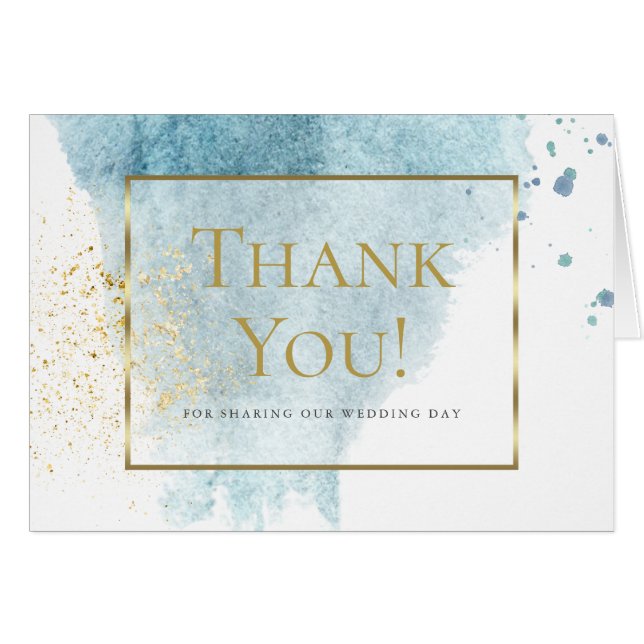 Merci - Aquarelle moderne Denim Blue Splash (Devant horizontal)