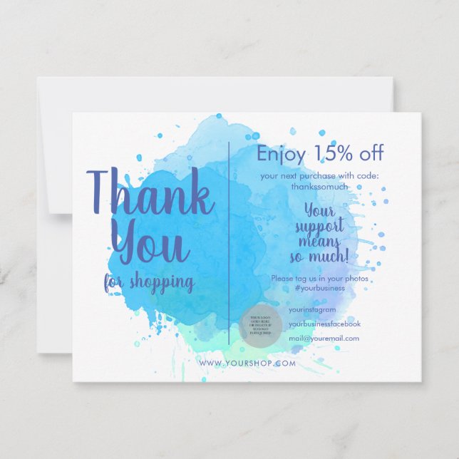 Merci Aquarelle Pour Carte De Réduction (Devant)