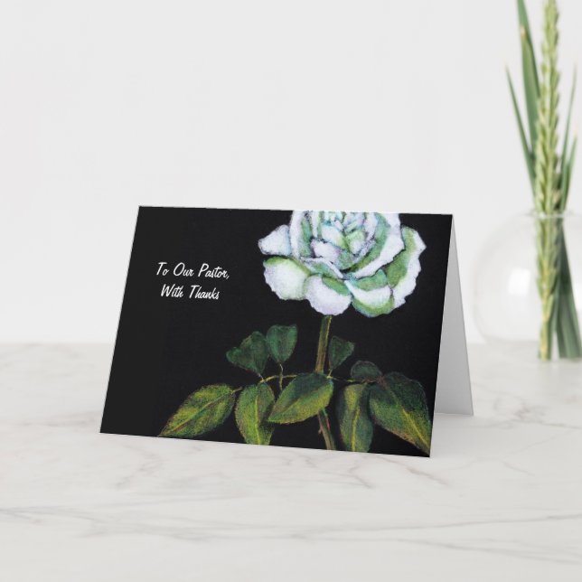 Merci au pasteur : Rose blanche simple sur noir (Devant)