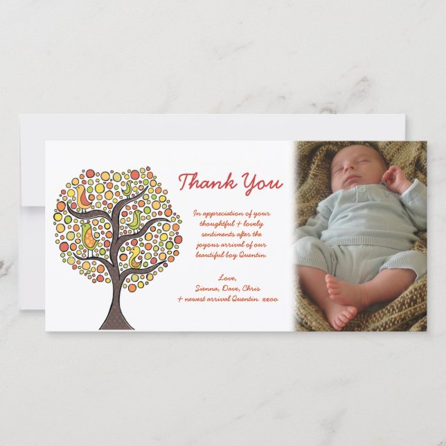 Merci Automne Oiseau Arbre Nouveau Cadeau bébé Pho (Devant)