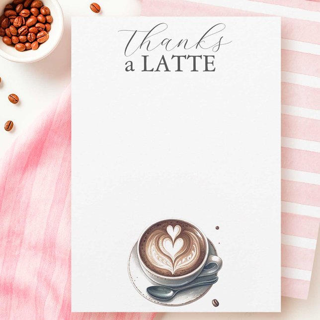 Merci Aux Cartes pour notes Amateurs De Café Latte (Pink coffee love thank you cards that say Thanks a Latte with a cup of coffee and pink stripes)