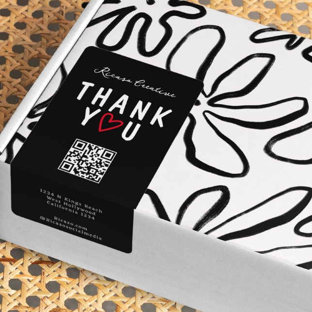 Merci avec coeur d'amour et code QR (Thank You With Love Heart and QR Code Labels from Ricaso Add your business details including website)