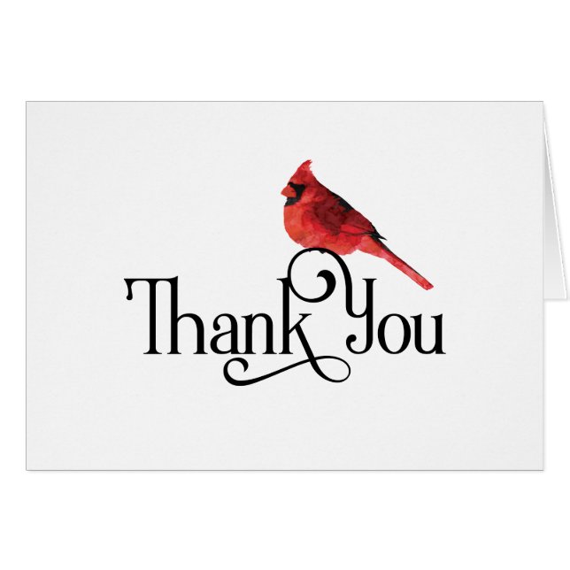 Merci avec l'oiseau cardinal rouge sur blanc (Devant horizontal)
