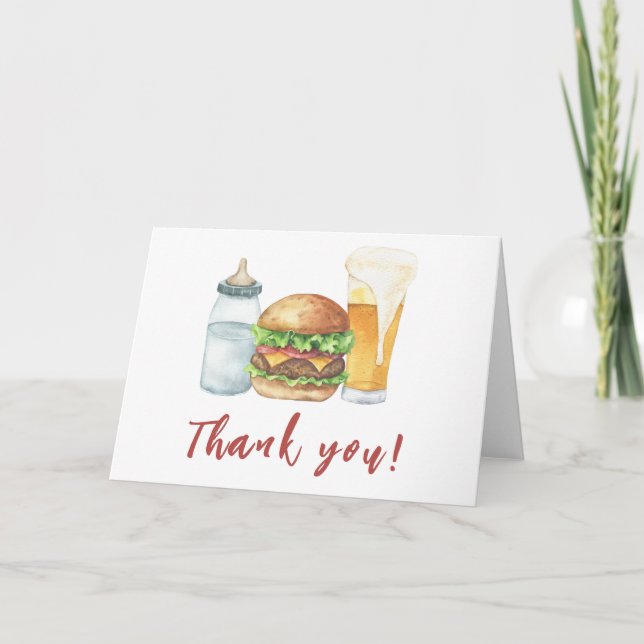 Merci Baby shower bébé, hamburgers et bières (Devant)
