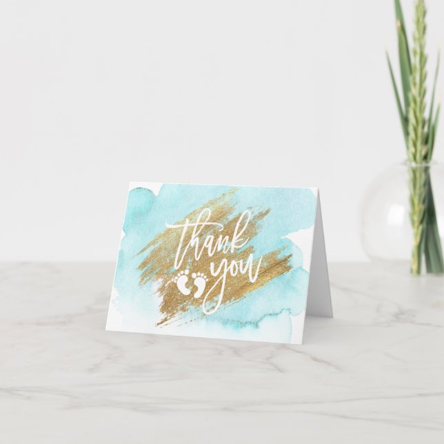 MERCI Baby shower bleu or Aquarelle (Devant)