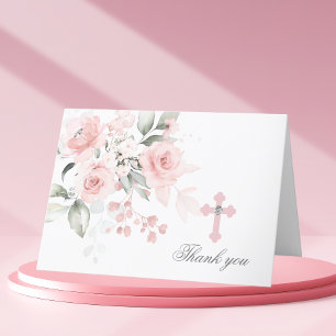 Merci Baptême Communion Aquarelle rose Floral