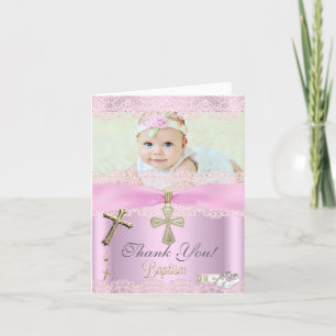 Merci Baptême Croix rose Dentelle fille