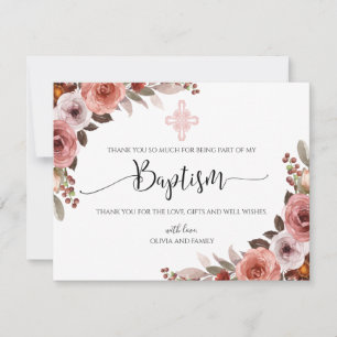 Merci Baptême de fille rose florale