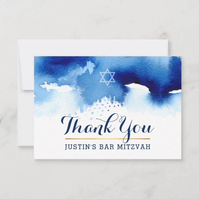 MERCI BAR MITZVAH étoile moderne bleu aquarelle (Devant)