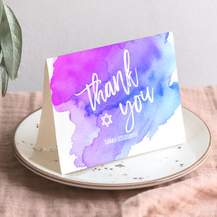Merci Bat Bar Mitzvah Aquarelle Bleu pourpre