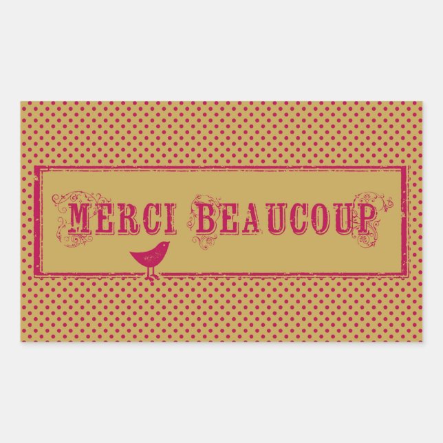 Merci Beaucoup Distressed Bird Art Sticker (Front)