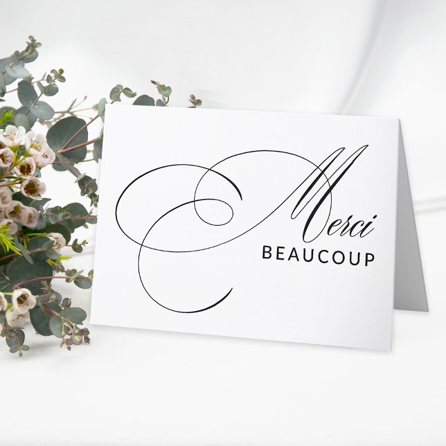 Merci Beaucoup Elegant Calligraphy Thank You Card (A simply elegant way to say thanks.)