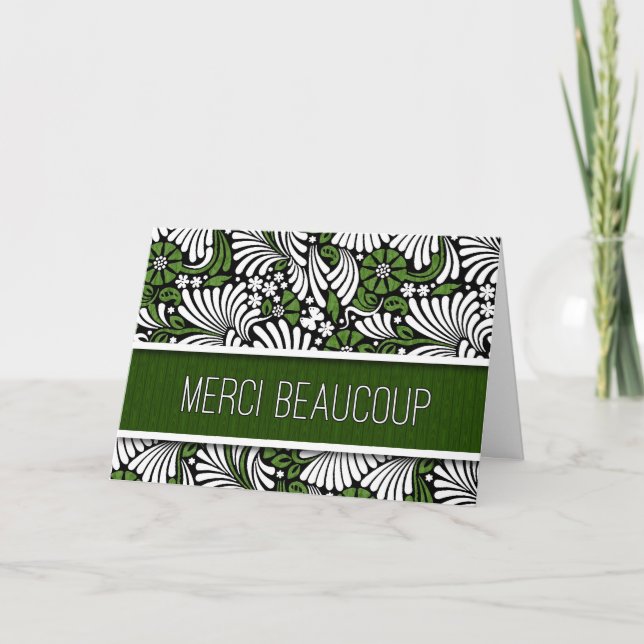 Merci Beaucoup Green Fern Blank French Thank You Card (Front)