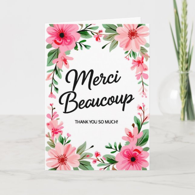 Merci Beaucoup Thank You Folded Greeting Card (Front)
